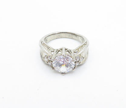 MEDA 925 Silver  Vintage Cubic Zirconia Solitaire Accent Ring Sz 6  RG3929