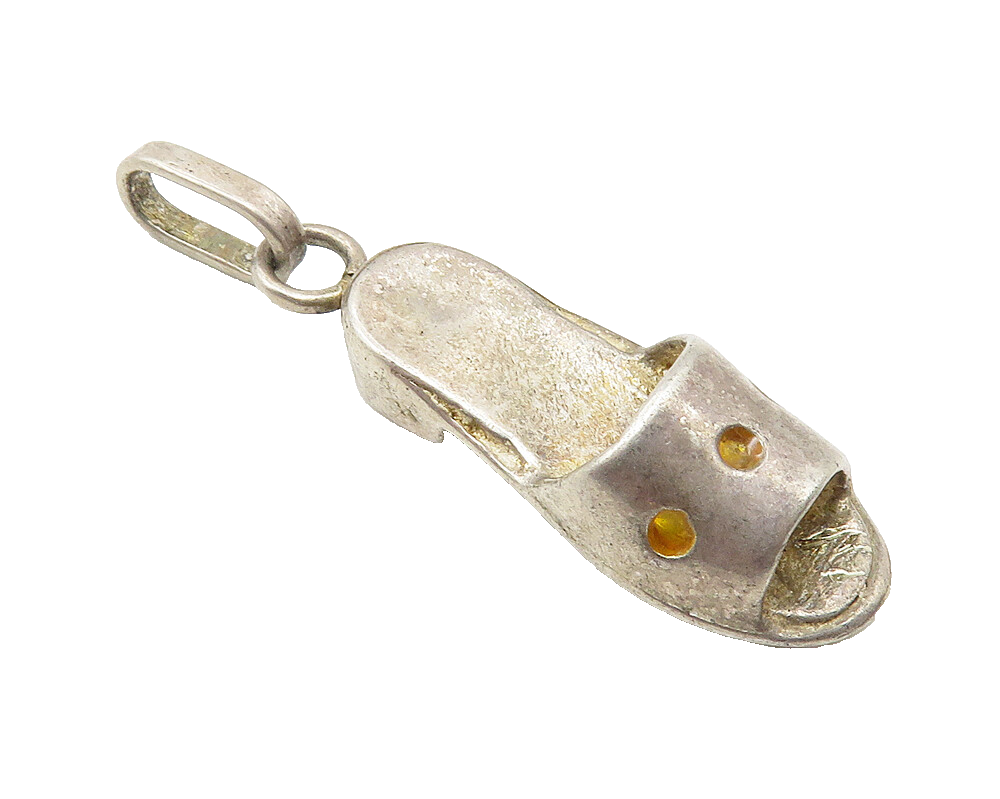 925 Sterling Silver  Vintage Enamel Dotted Sandal Slipper Drop Pendant  PT8131