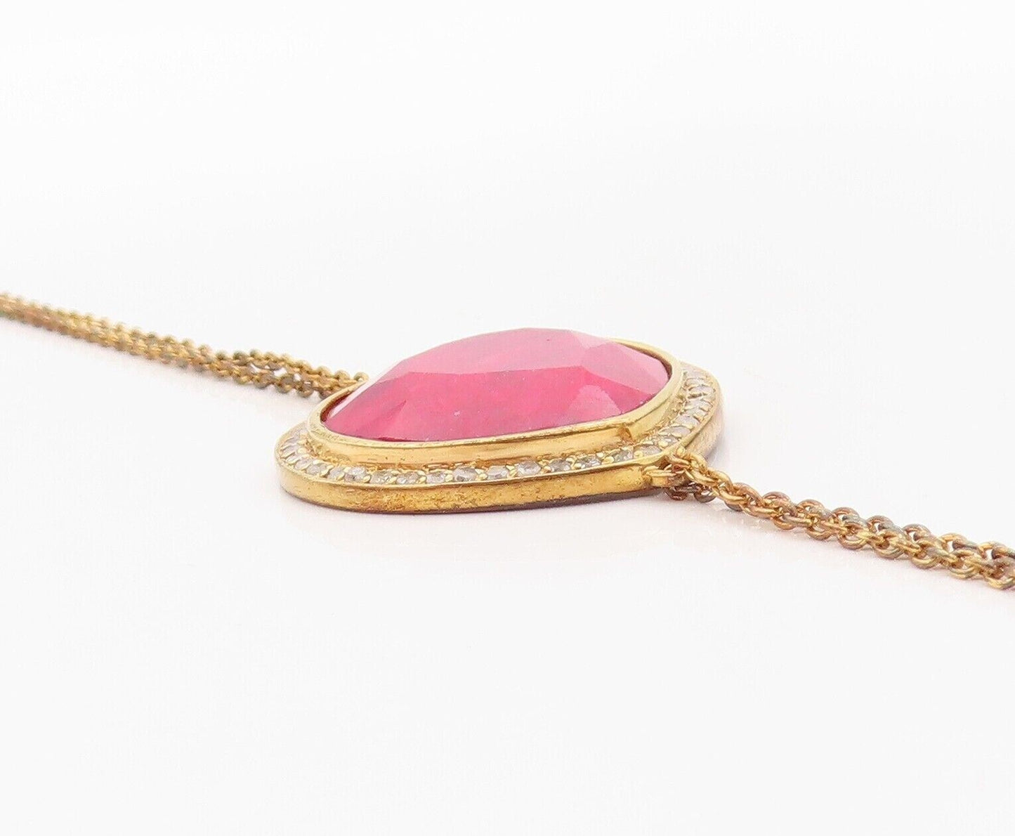 925 Sterling Silver Vintage Bracelet Gold Plated Red Gemstone & Diamonds BT10723