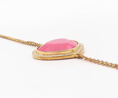 925 Sterling Silver Vintage Bracelet Gold Plated Red Gemstone & Diamonds BT10723