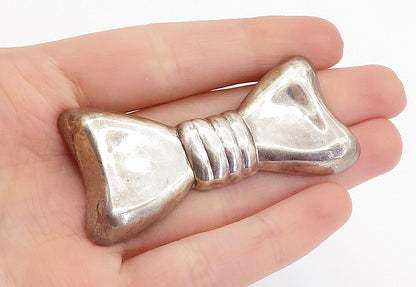 925 Sterling Silver  Vintage Shiny Hollow Bow Tie Motif Brooch Pin  BP2222