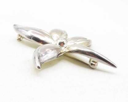 925 Sterling Silver  Vintage Shiny Single Flower Motif Brooch Pin  BP4530