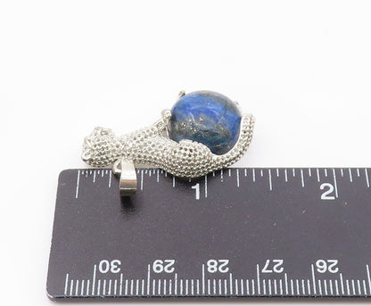 925 Sterling Silver  Vintage Tiger On Jasper Globe Scenery Pendant  PT20099