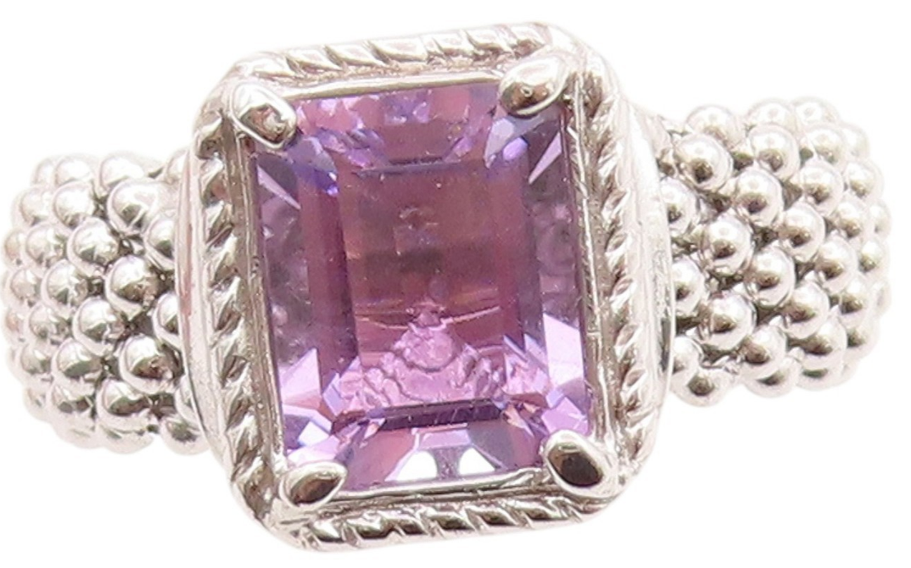 925 Sterling Silver Vintage Ring Square Amethyst Chain Band  Sz 7.5  RG32847