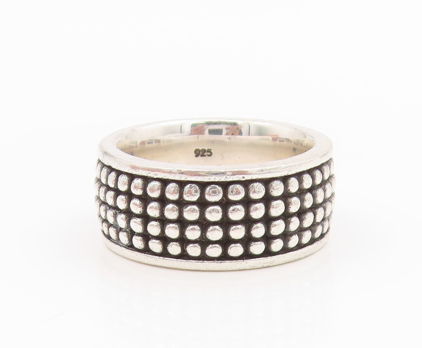 925 Sterling Silver Vintage Ring Chunky Multi Row Beaded Wide Band Sz 7 RG34654