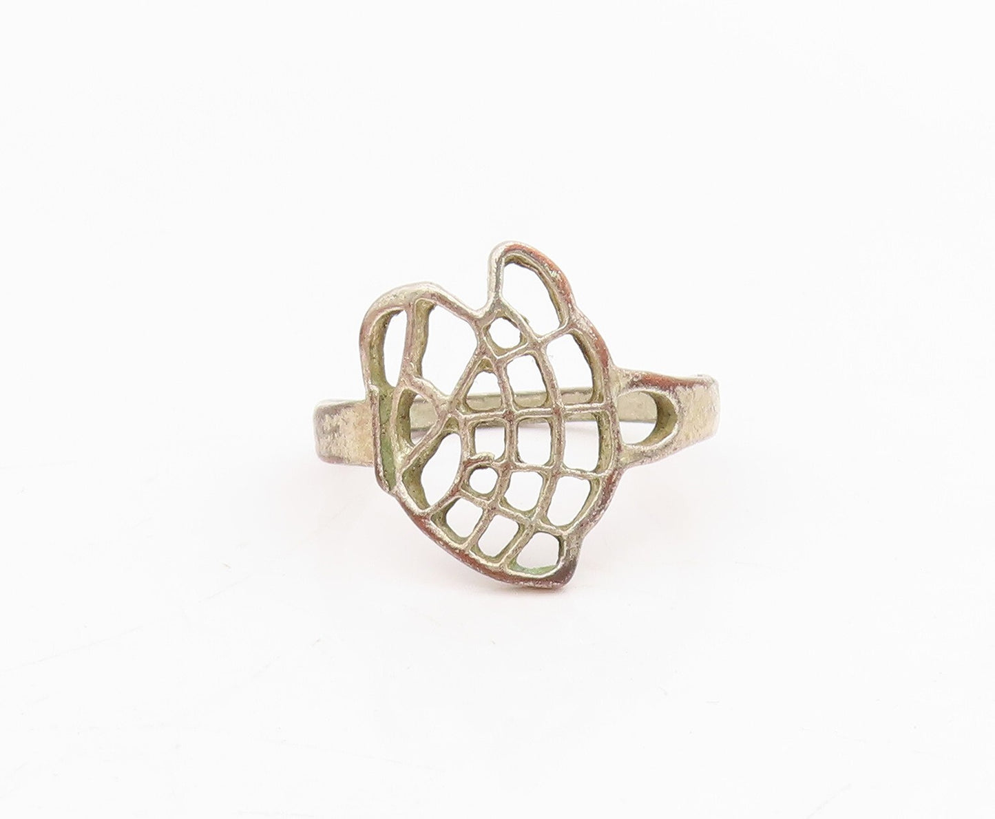 925 Sterling Silver Vintage Ring Brutalist Cutout Net Design  Sz 7  RG31744