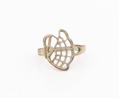 925 Sterling Silver Vintage Ring Brutalist Cutout Net Design  Sz 7  RG31744
