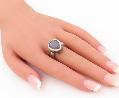 925 Sterling Silver Vintage Ring Solid Drop Cut Onyx Inlay  Sz 7  RG30305