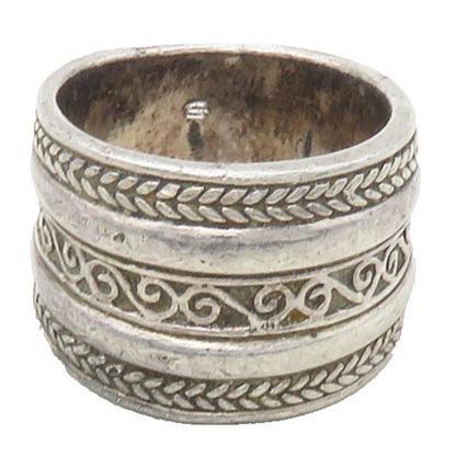 925 Sterling Silver  Vintage Swirl Wheat Layered Band Ring Sz 7  RG16722