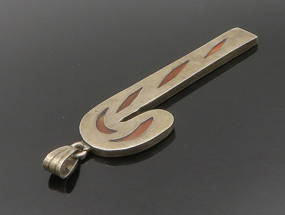 925 Sterling Silver  Vintage Orange Glass Candy Cane Pendant  PT20087