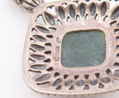 925 Sterling Silver Vintage Pendant CAROLYN POLLACK Jade Geometric Charm PT26258