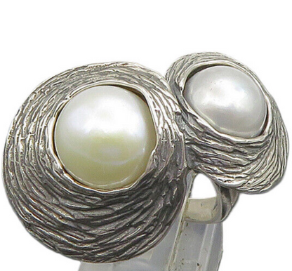 ISRAEL HAGIT GORALI 925 Silver  Vintage Pearls Cocktail Ring Sz 7  RG23457