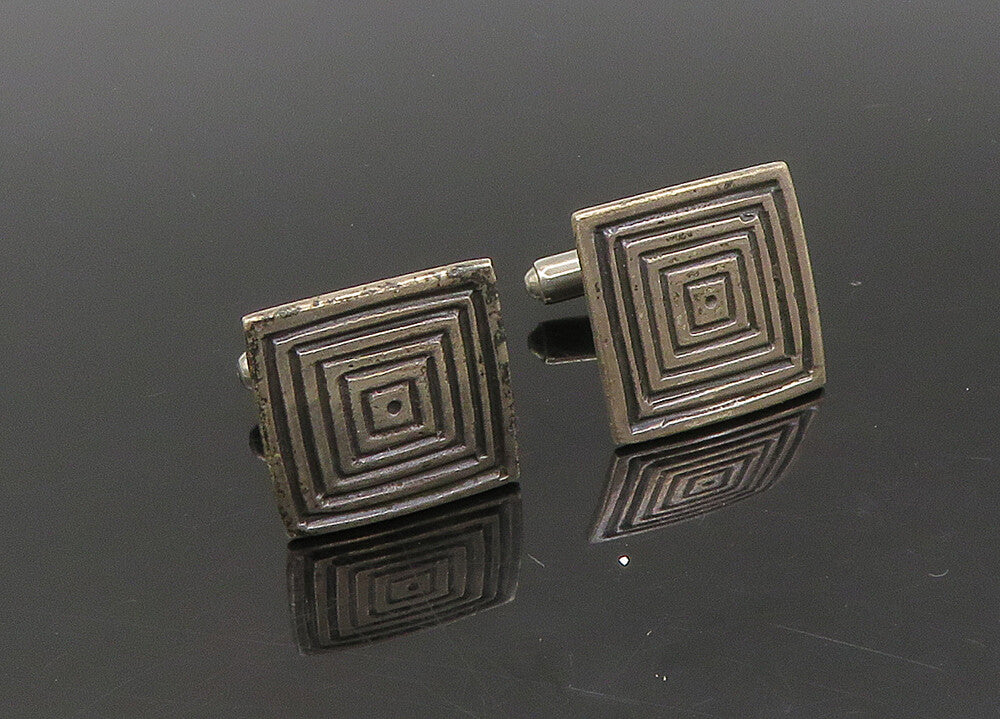 925 Sterling Silver  Vintage Dark Tone Square Patterned Cufflinks  TR3158