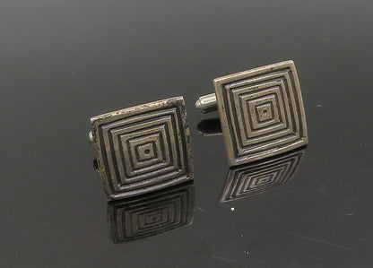 925 Sterling Silver  Vintage Dark Tone Square Patterned Cufflinks  TR3158