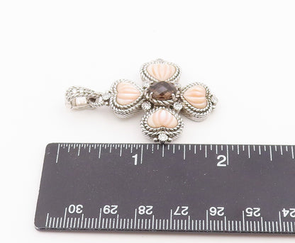 925 Sterling Silver Vintage Pendant JUDITH RIPKA Smoky Quartz Cross  PT26416