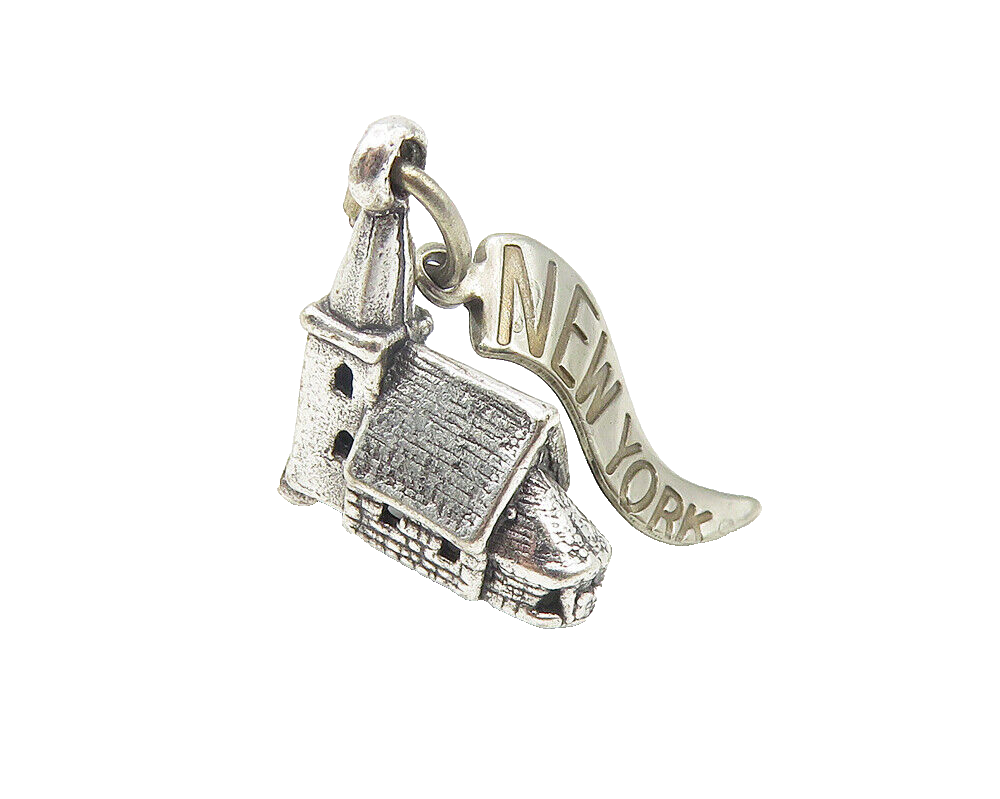 925 Sterling Silver  Vintage Petite Church House New York Pendant  PT9256