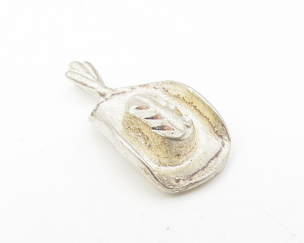 925 Sterling Silver  Vintage Diamond Cut Cowboy Hat Petite Pendant  PT9103