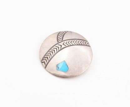 925 Sterling Silver Vintage Brooch Turquoise Inlay Etched Geometric Pin  BP12024