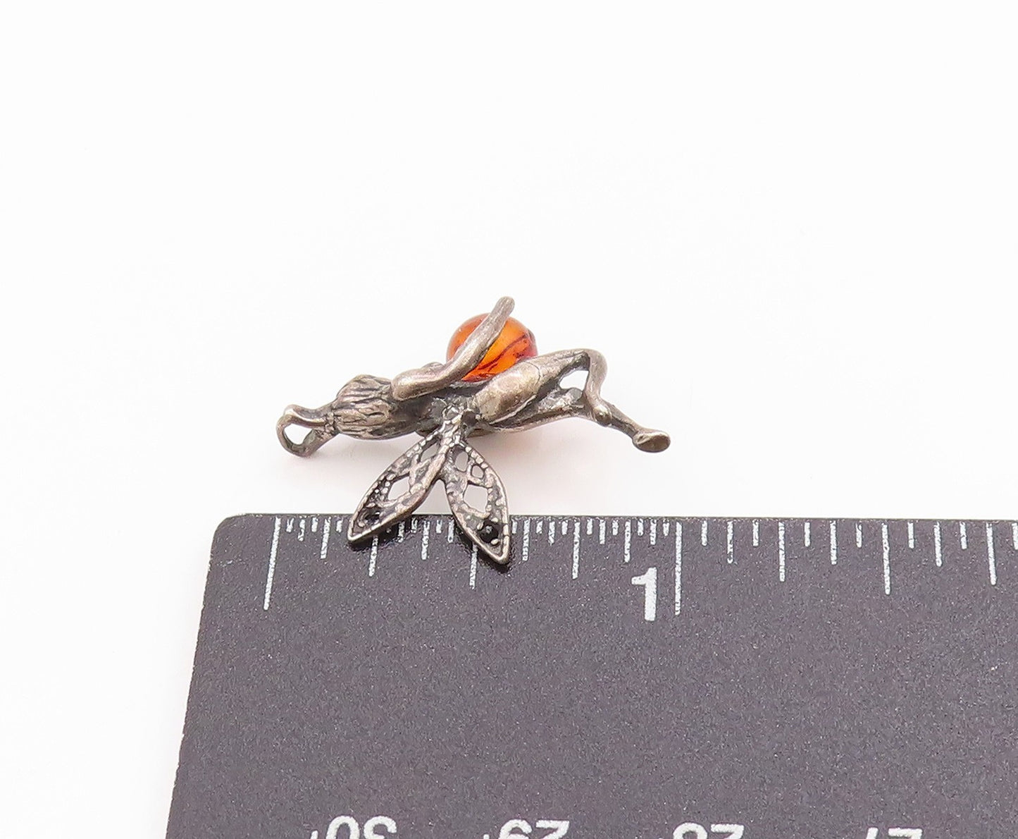 925 Sterling Silver Vintage Pendant Amber Guardian Fairy Angel Charm  PT24860