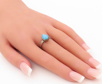925 Sterling Silver Vintage Ring Drop Cut Blue Gemstone  Sz 7  RG30176