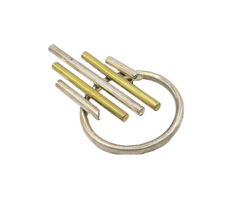 925 Sterling Silver  Vintage Two Tone Modernist Tubes Brooch Pin  BP6809