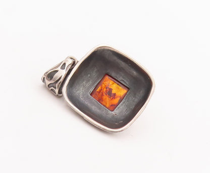 925 Sterling Silver Vintage Pendant SILPADA Swirly Carved Square Amber  PT22834