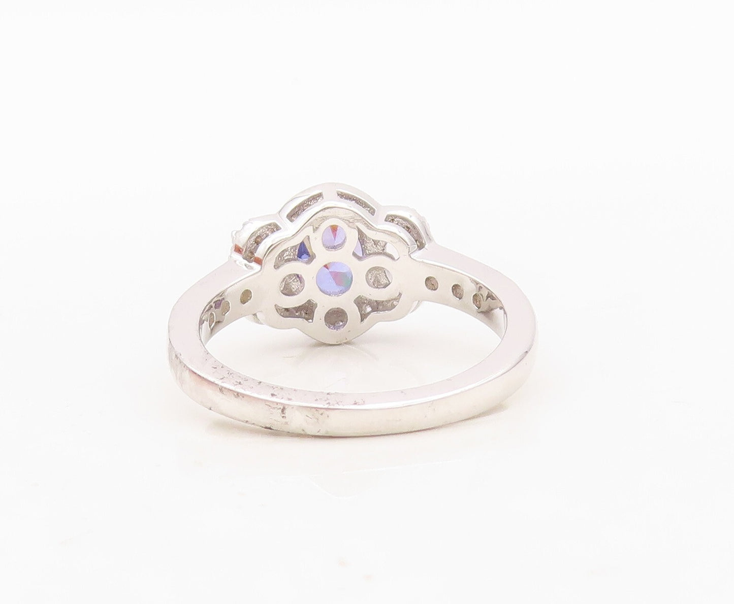 925 Sterling Silver Vintage Ring Oval Cut Tanzanite & CZ Inlay  Sz 7  RG30454
