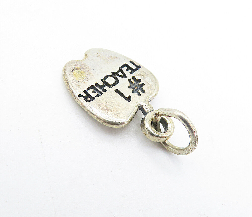 925 Sterling Silver  Vintage Number One Teacher Stamped Apple Pendant  PT4963