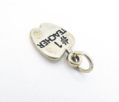 925 Sterling Silver  Vintage Number One Teacher Stamped Apple Pendant  PT4963