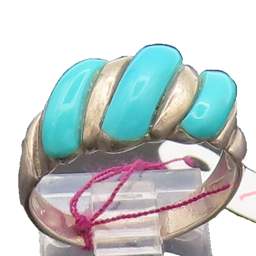 OTT 925 Sterling Silver Vintage Minimalist Carved Turquoise Ring Sz 8  RG26852