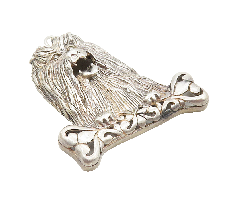 JEZLAINE 925 Sterling Silver  Vintage Dark Tone Dog & Bone Pendant  PT7482