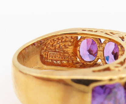 925 Sterling Silver Vintage Ring Gold Plated Carved Amethyst Band  Sz 7  RG30071
