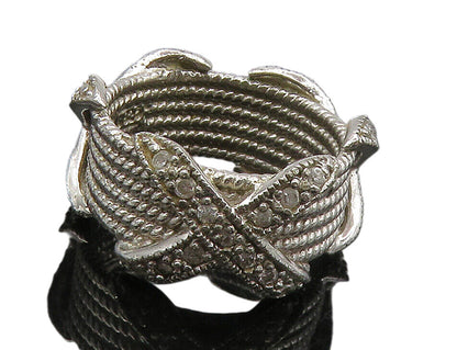 925 Sterling Silver  Cubic Zirconia Rope Twist Shiny Band Ring Sz 7  RG16358