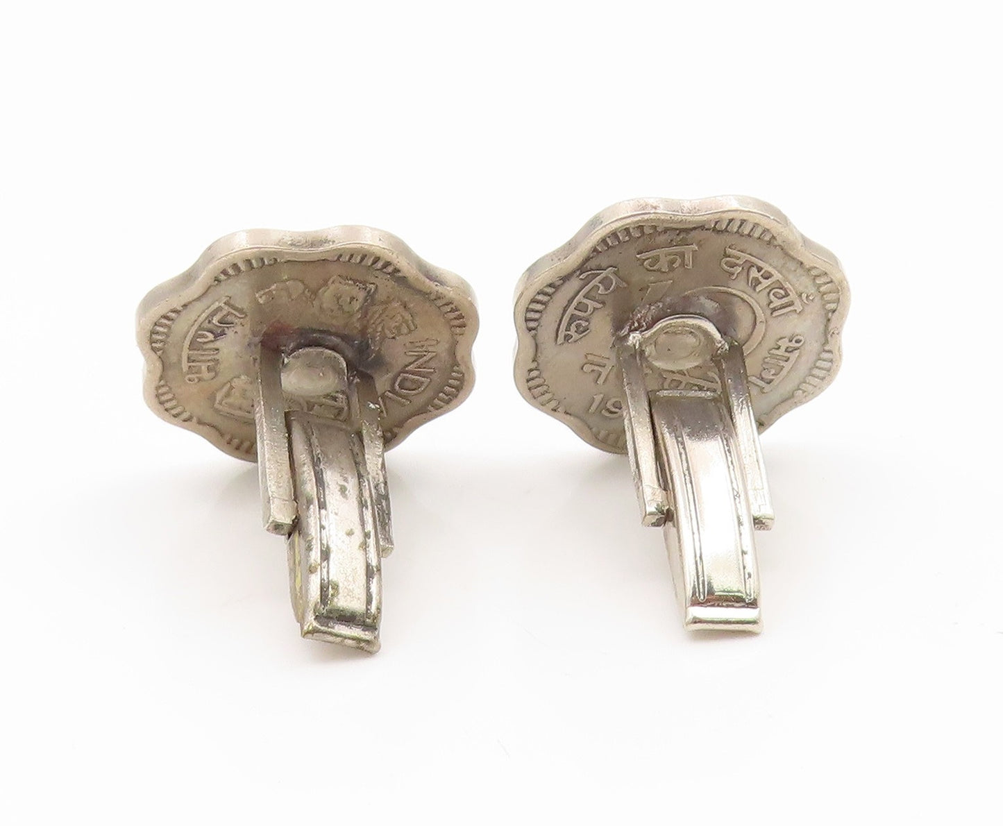 925 Sterling Silver Vintage Cufflinks Indian Ashoka Lion 10 Paisa Coin  TR4202