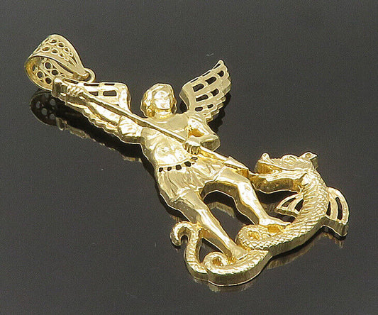 10K GOLD  Vintage Carved Saint George & The Dragon Pendant  GP307