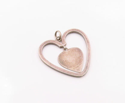 JONDELL 925 Silver  Vintage Open Love Heart With Dangle Center Pendant PT21924