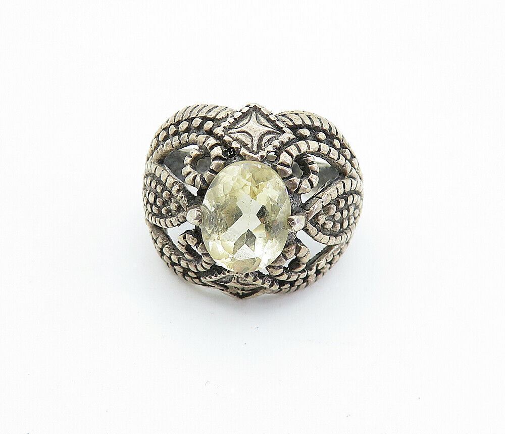925 Sterling Silver  Vintage Topaz Dark Tone Swirl Cocktail Ring Sz 7  RG7855