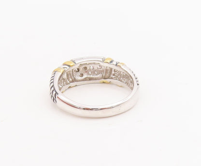925 Sterling Silver Vintage Ring Solid Etched Inlay Cubic Zirconia Sz 7  RG28676