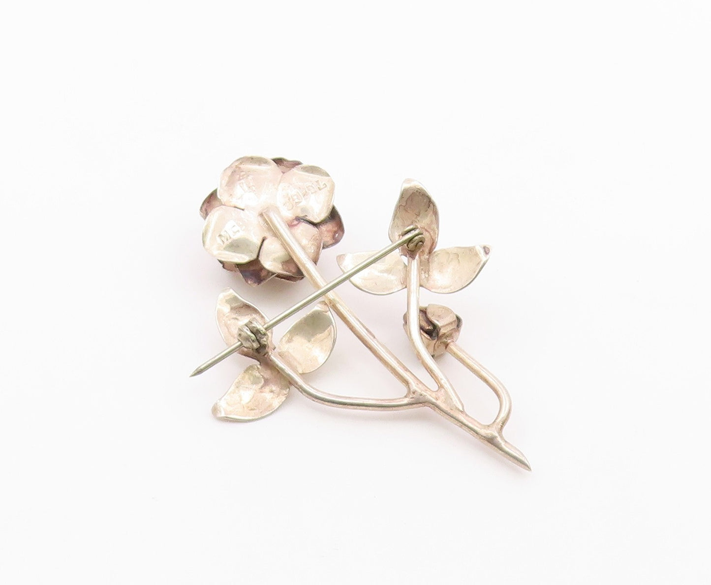 MEXICO 925 Sterling Silver  Vintage Shiny Blooming Flowers Brooch Pin  BP6181