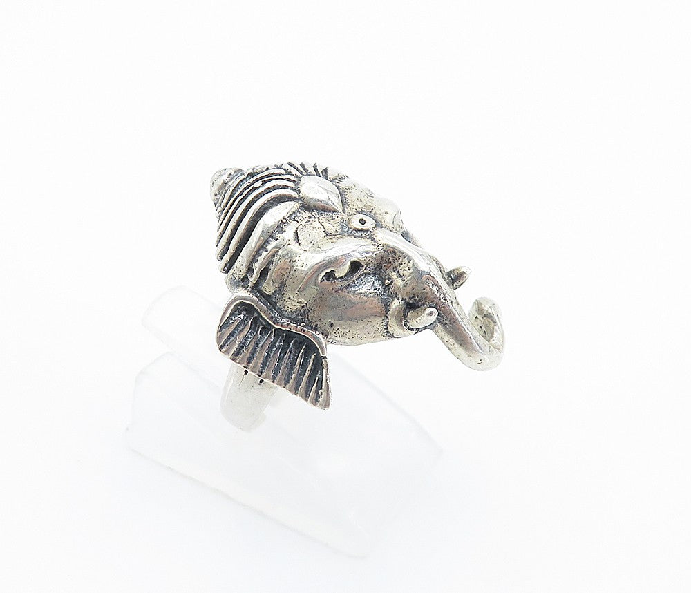 925 Sterling Silver Vintage Ganesh Elephant Head Band Ring  Sz 7.5  RG8096