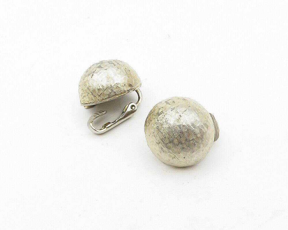 DESIGNER 925 Silver  Vintage Shiny Textured Dome Non Pierce Earrings  EG9151