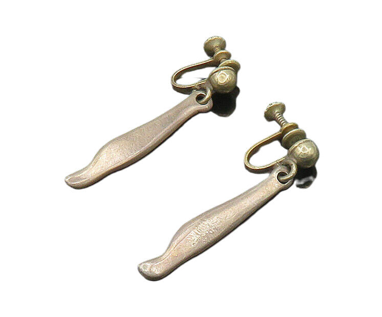925 Sterling Silver  Vintage Smooth Dark Tone Non Pierce Drop Earrings  EG9554
