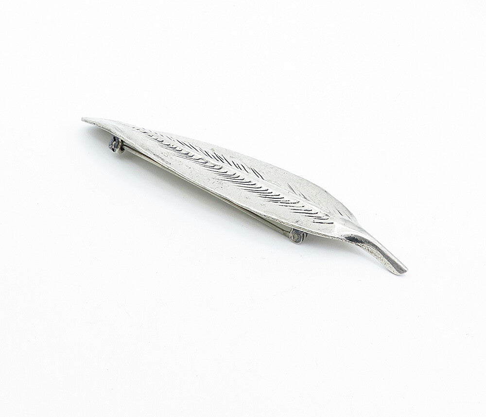 DANECRAFT 925 Silver  Vintage Etched Single Feather Motif Brooch Pin  BP1195