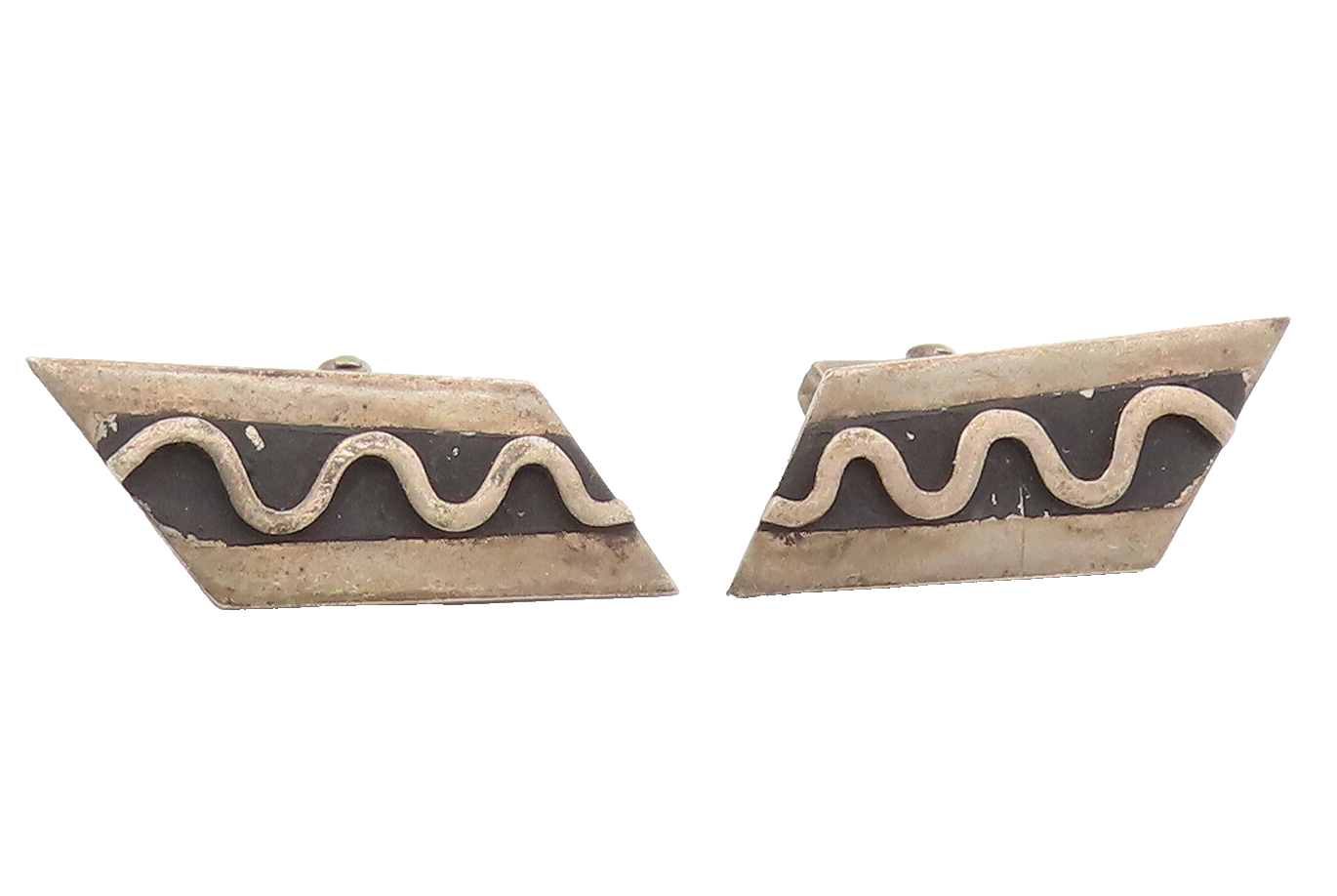 CASTILLO MEXICO 925 Silver Vintage Raised Etched Wave Plate Cuff Links TR3542