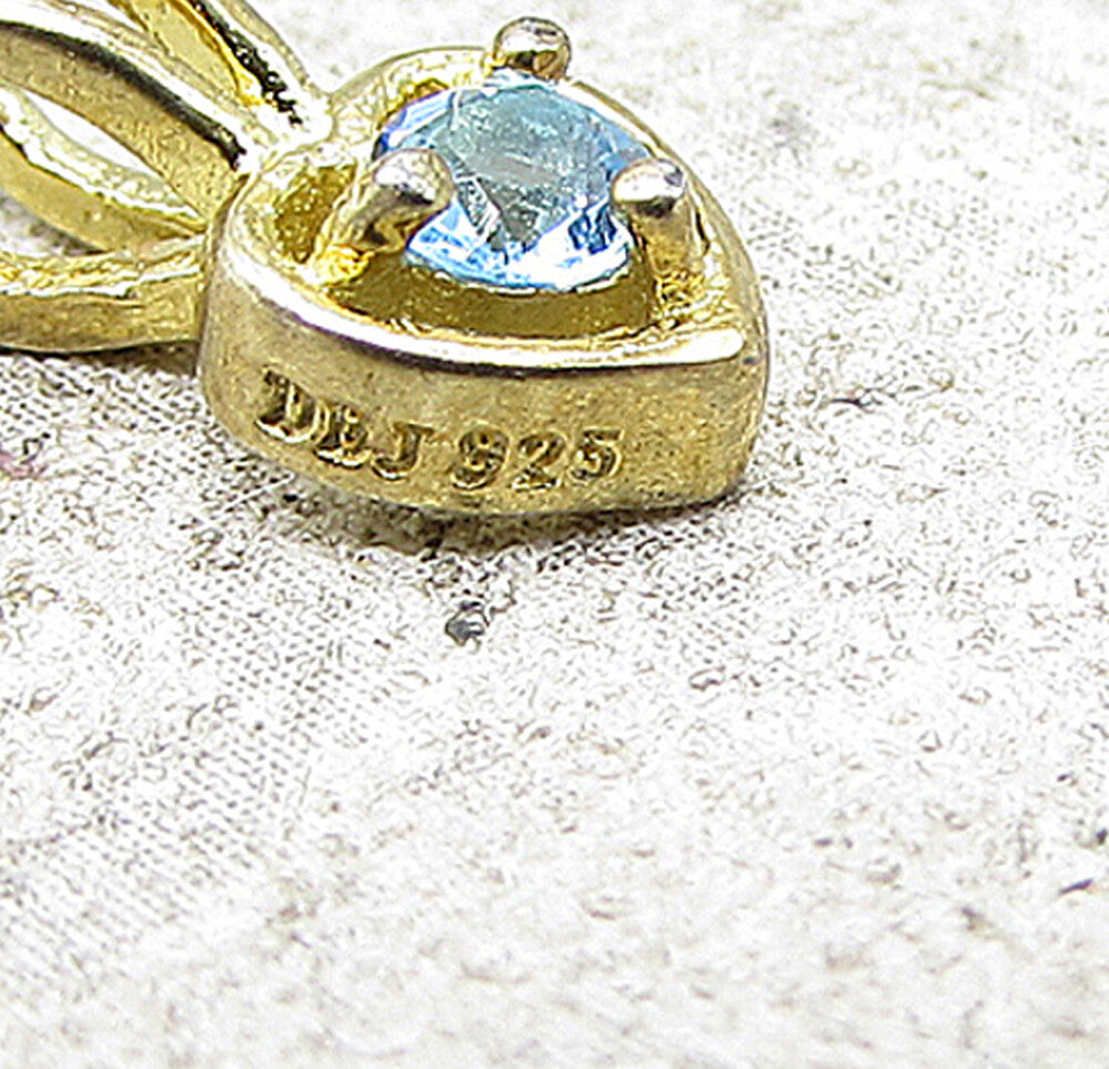 Gold Over 925 Sterling Silver Blue Topaz Love Heart Slider Pendant PT1170