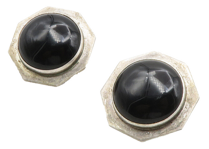 ELAINE ROSE 925 Sterling Silver Vintage Cabochon Cut Black Onyx Earrings  EG6912