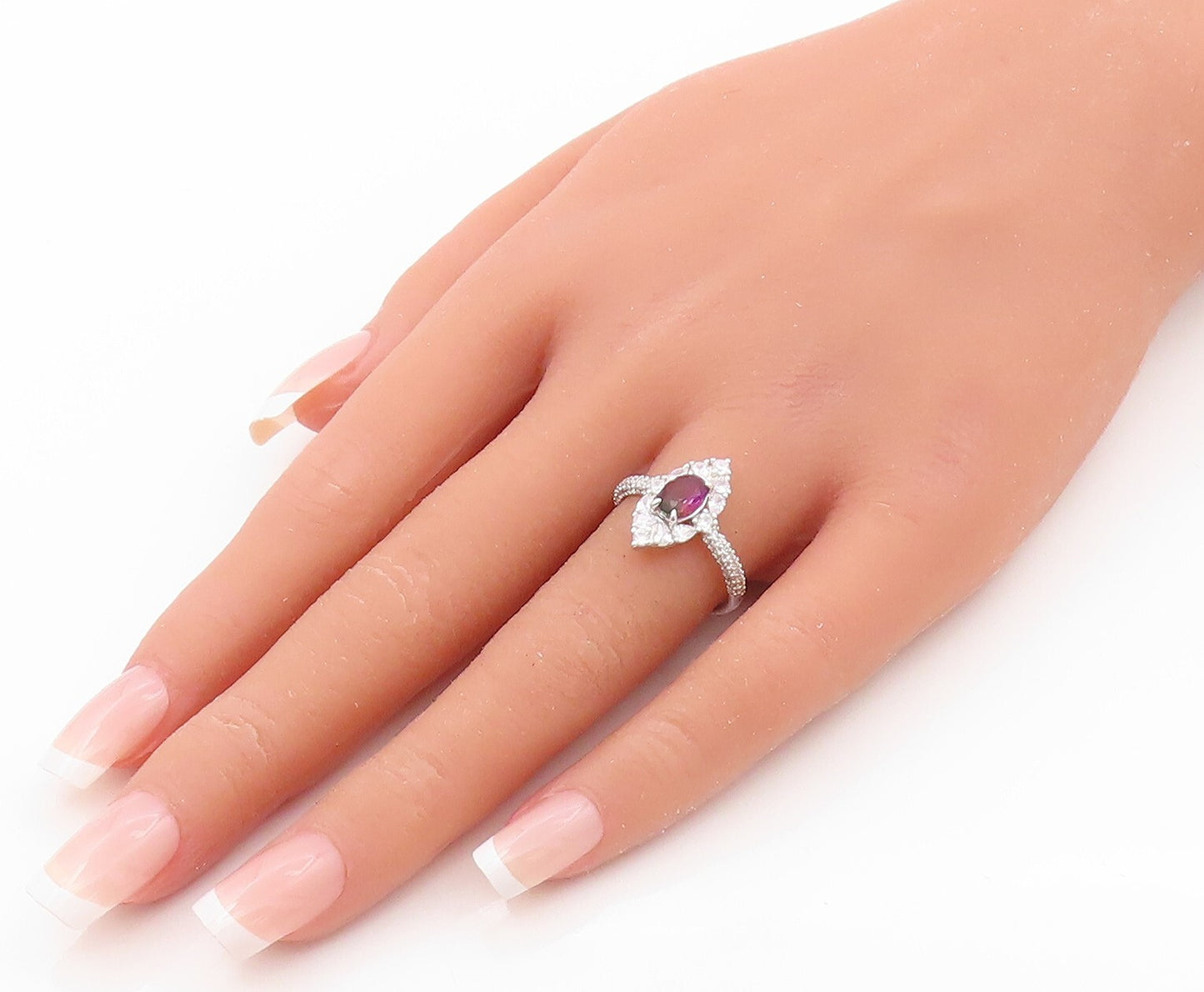 925 Sterling Silver Vintage Ring Designer Gemstone & CZ Cocktail Sz 7.5  RG31816