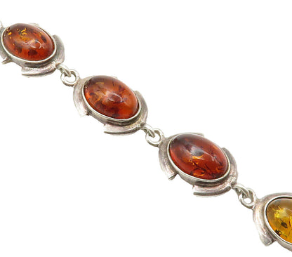 925 Sterling Silver  Vintage Cabochon Cut Amber Oval Chain Bracelet  BT5913