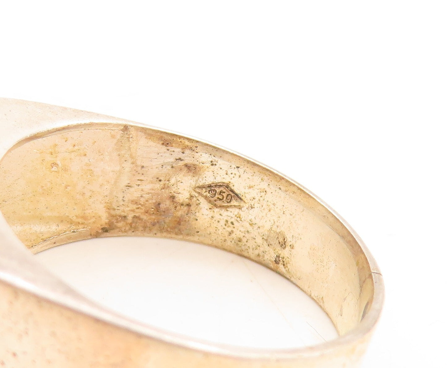 14k Gold 925 Sterling Silver Vintage Ring Solid Carved K CZ Inlay Sz 9.5 RG31520