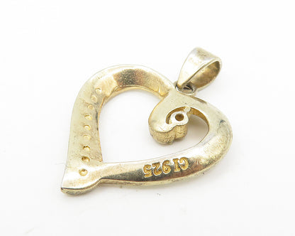 925 Sterling Silver  Vintage Genuine Diamond 2 Tone Love Heart Pendant  PT9183